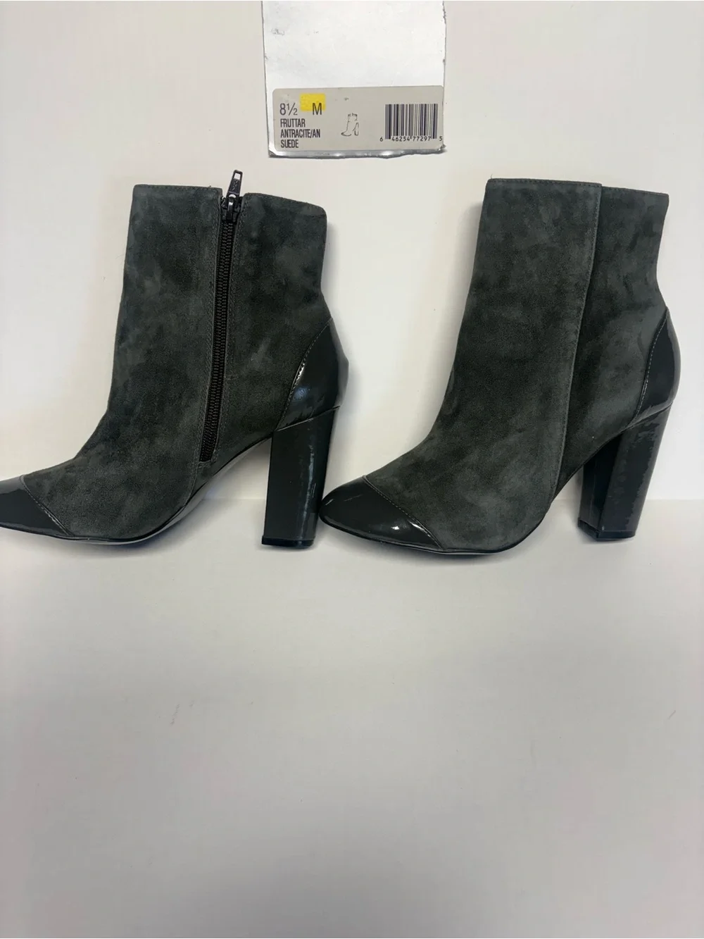 Nine West Charcoal Gray Suede Ankle Boots with Patent Toe